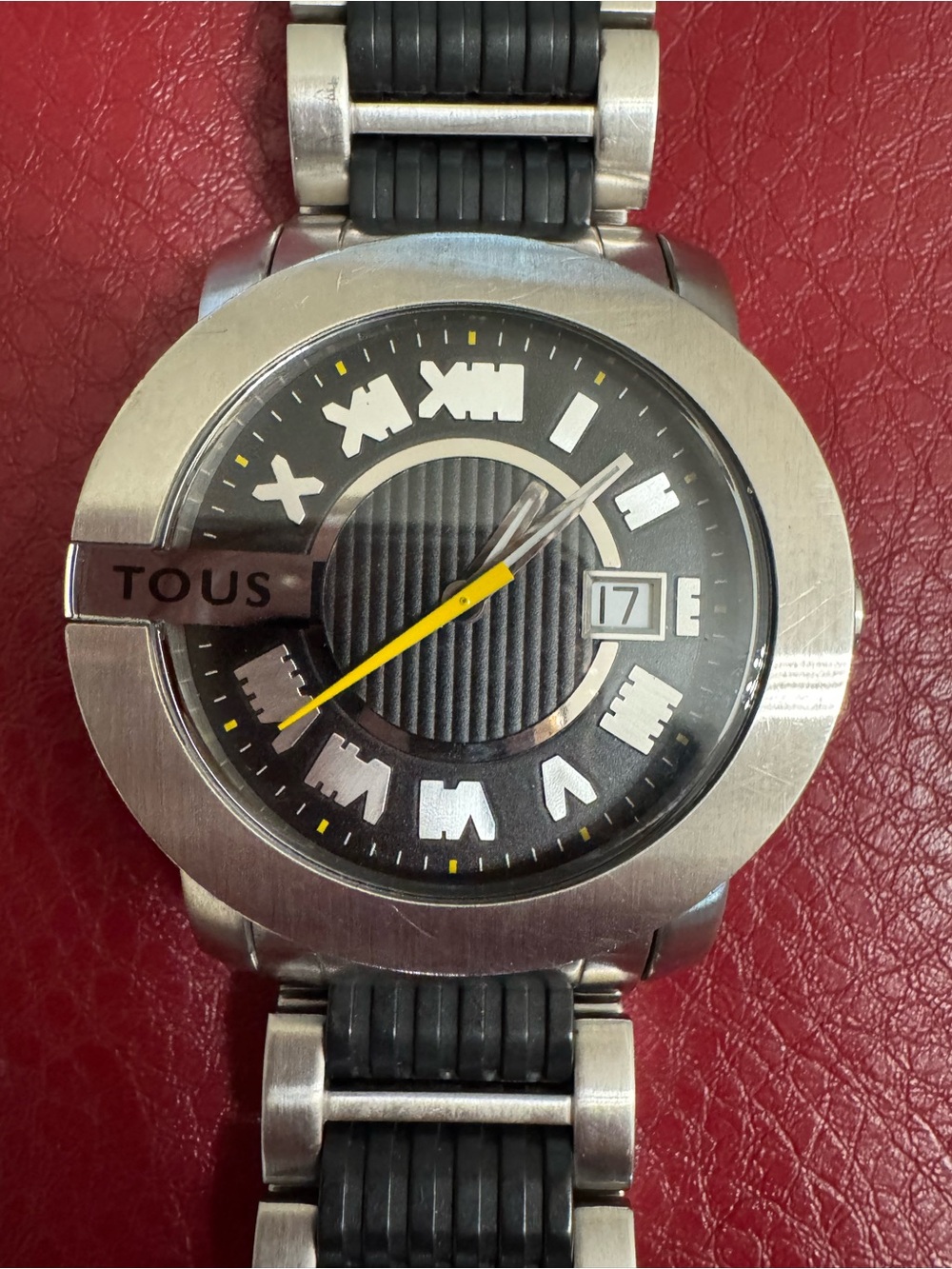 TOUS Black Dial Stainless Steel Watch with Yellow Second Hand